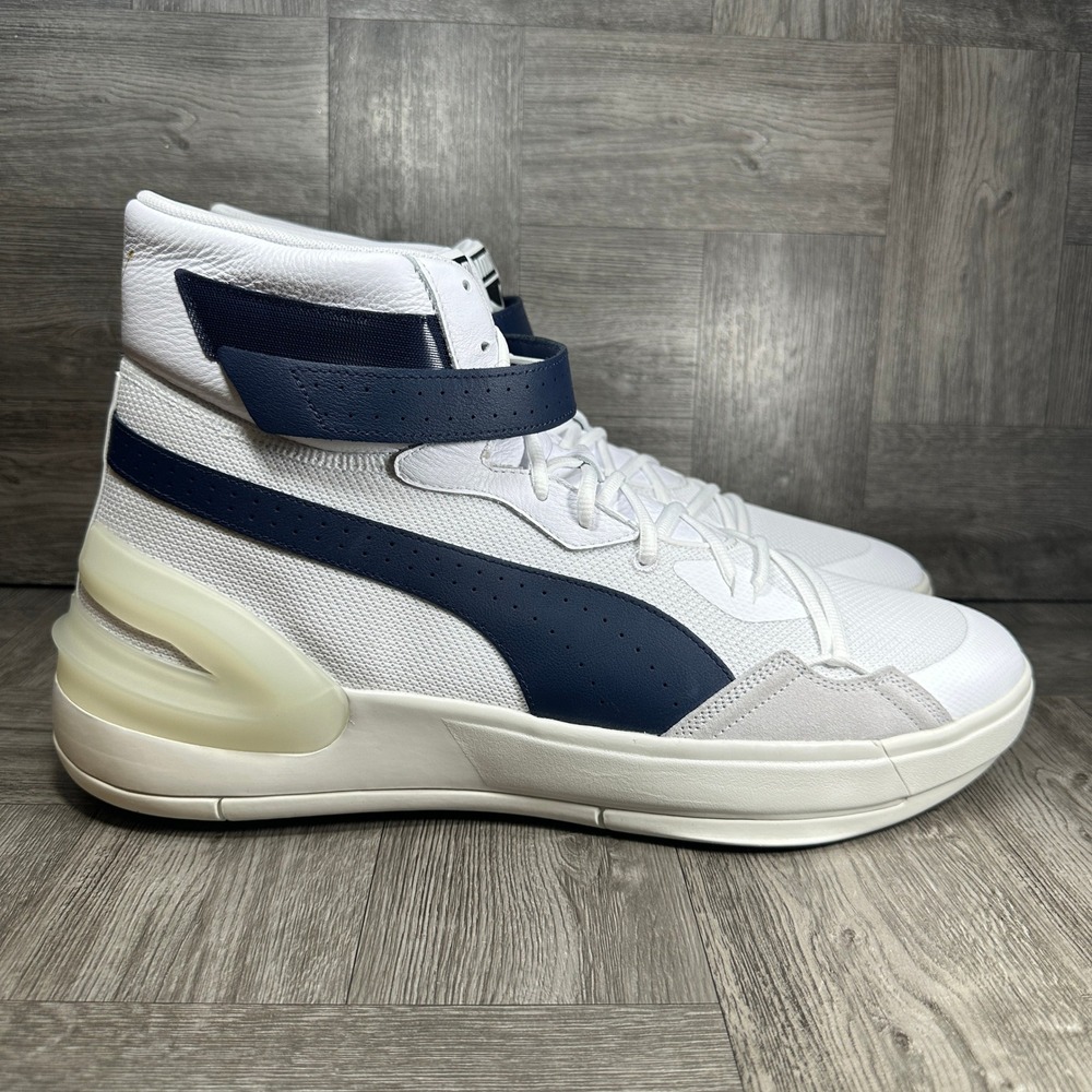 Puma Sky Modern Basketball Mens Size 18 White Navy High Top 194042-01 NEW